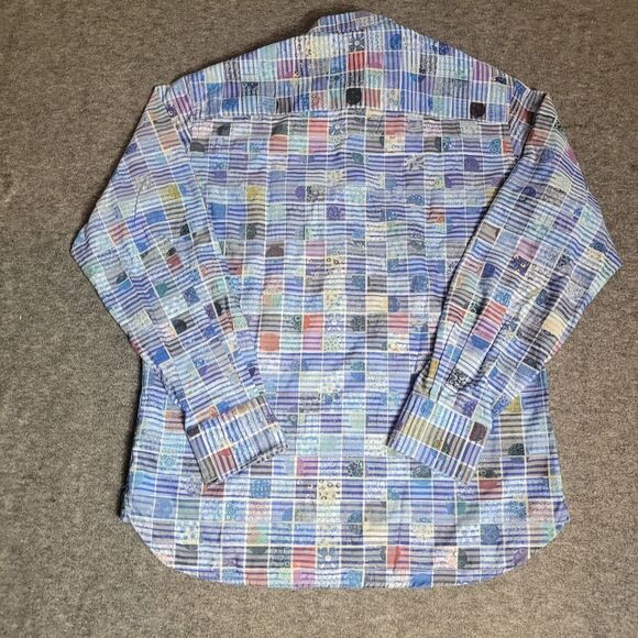 Luchiano Visconti Mens Shirt Size M  Square Blue Colorful Long Sleeve - Picture 2 of 12